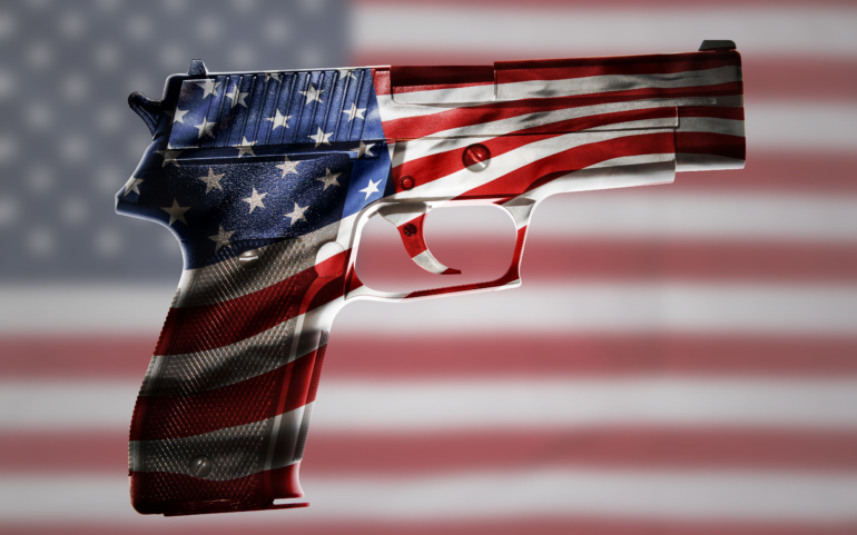 Handgun and American flag composite